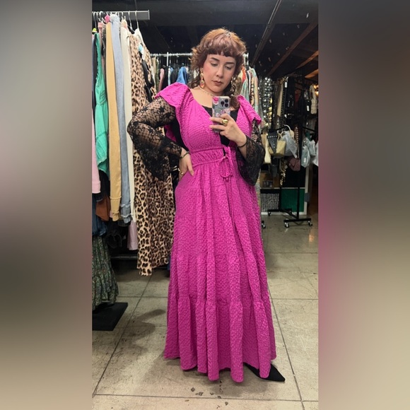 🟠 92B. Deep V-Neck Textured Tiered Maxi Dress - Orchid - Picture 10 of 12